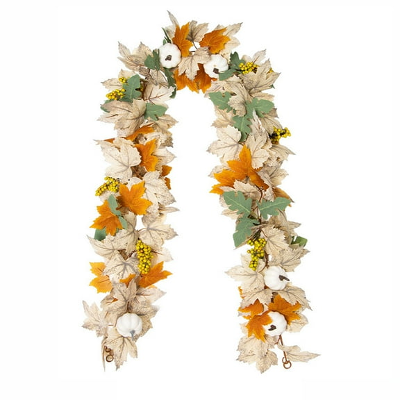 Cheapark 69-Inch Artificial Maple Leaf & Pumpkin Vines Garland - Realistic Leaf Plant Decor For Thanksgiving Dining Table, Perfect For Fall Season & Halloween Indoor/Outdoor Home Decoration
