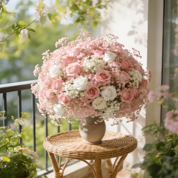 Cheapark 6Pcs Spring Artificial Floral Decor Baby Breath Rose Bouquet for Home Table Vase Easter Daily Household Decoration