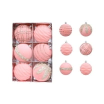 Cheapark 6pcs 8cm Flocked Painted Christmas Tree Ornaments - Glittery Velvet Balls, Sparkling Decor for Holiday Trees & Centerpieces