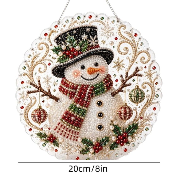 Cheapark 7.87 Inch Christmas Pearl Diamond Art Hanging Ornament Kit, Bead Painting Suncatcher Set for Window Wall, Festive Art Craft Decor for Christmas Home Holiday Display Gift