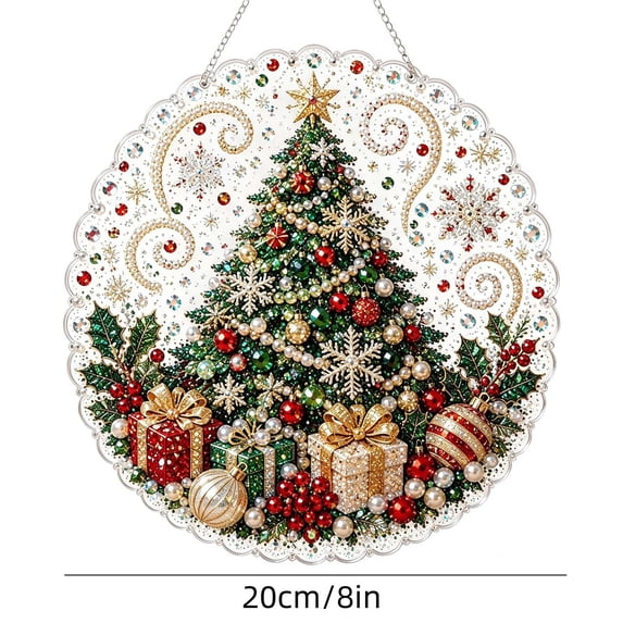 Cheapark 7.87 Inch Christmas Pearl Diamond Art Hanging Ornament Kit, Bead Painting Suncatcher Set for Window Wall, Festive Art Craft Decor for Christmas Home Holiday Display Gift