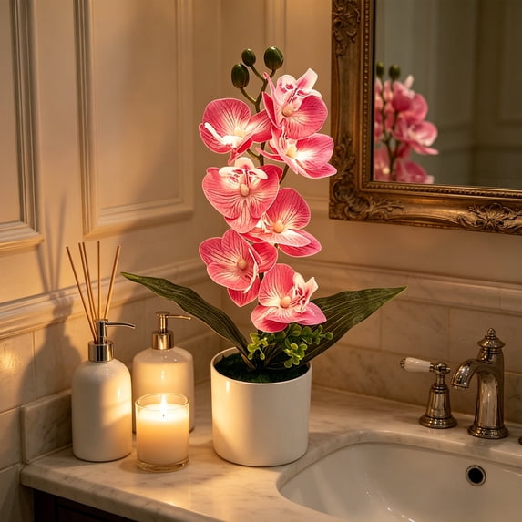 Cheapark 7 Heads Artificial Phalaenopsis Potted Flower Wedding Home Ornament Gift