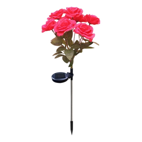 Cheapark 7 LED Solar Rose Flower Lights Outdoor Waterproof Plastic Garden Stake Lights Auto On Off For Yard Pathways