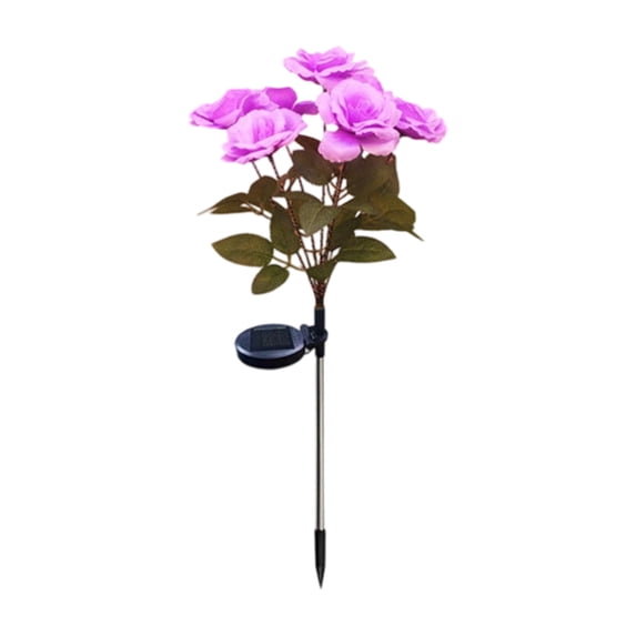Cheapark 7 LED Solar Rose Flower Lights Outdoor Waterproof Plastic Garden Stake Lights Auto On Off For Yard Pathways