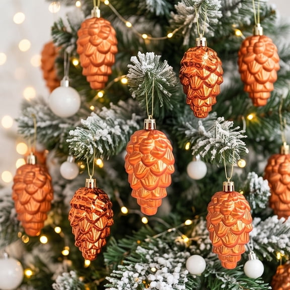 Cheapark 8 Pack Christmas Pine Cone Ornaments, Painted Long Pine Cone Hanging Decor, Festive Tree Hanging Charm Set for Holiday Display Gift