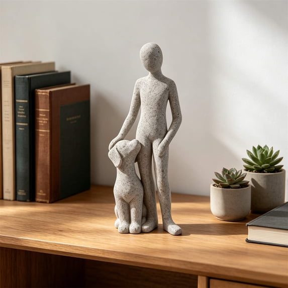 Cheapark 96、Animal Resin Statue Human and Dog Tabletop Sculpture Art Craft for Office Living Room Rustic Home Ornament Display