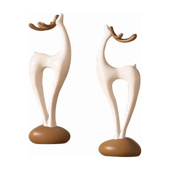 Cheapark Abstract Deer Figurine 2 Piece Modern Resin Sculpture for Home Living Room Office Table Accent