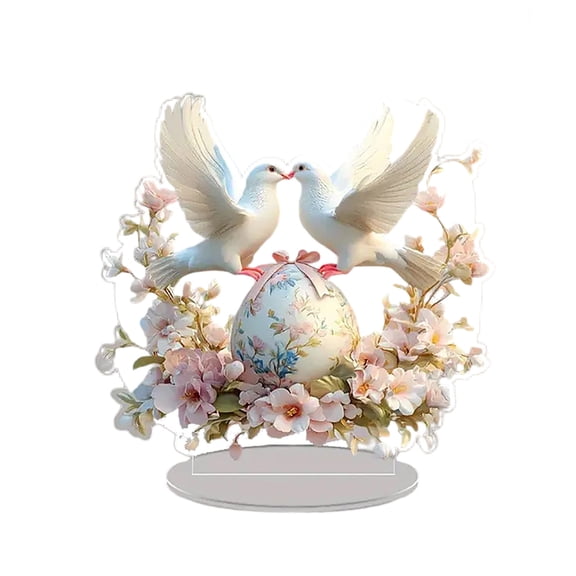 Cheapark Acrylic Dove Figurine Romantic Floral Design Tabletop Standee for Wedding Bedroom Home Decor