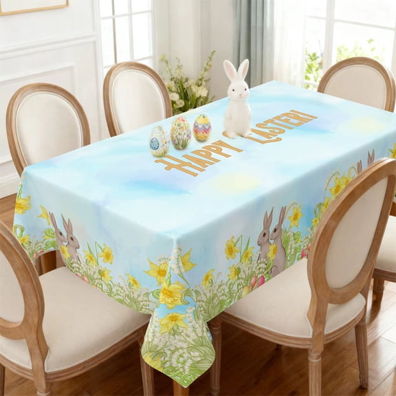 Cheapark All season waterproof table cover bunny egg and floral print for easter table decor