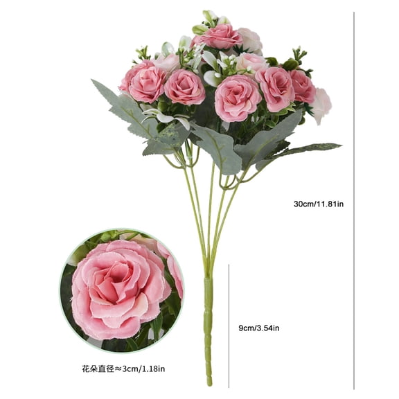 Cheapark Artificial 15 Heads Imperial Mini Rose Bouquet European Style Fake Silk Flower Bundle Wedding Arch Living Room Dining Table Home Decor