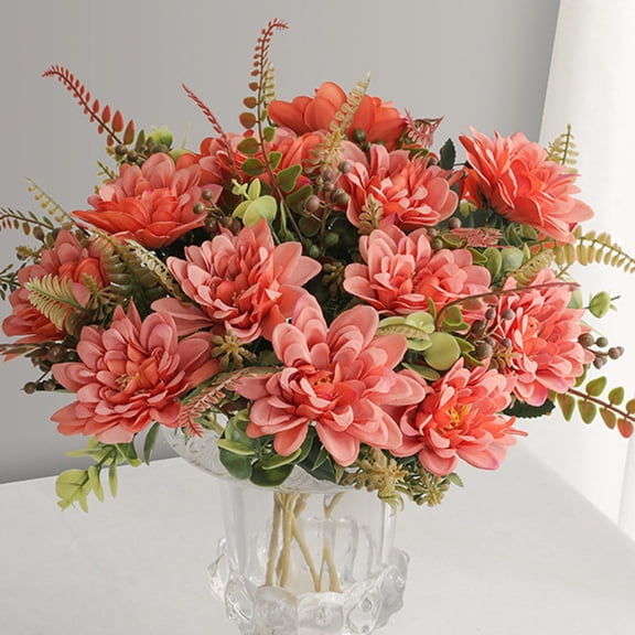 Cheapark Artificial 7 Fork Coral Dahlia Flower Bouquet Photo Studio Prop Artificial Daisy Fake Floral Supply