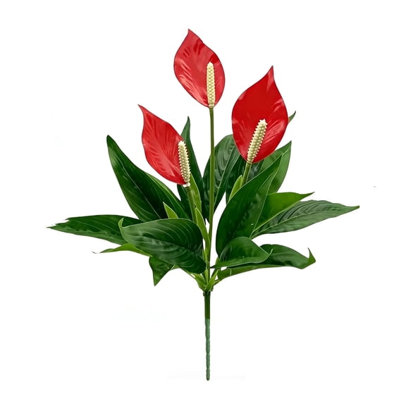 Cheapark Artificial Anthurium Bouquet Faux Red Peace Lily 2 Stems for Vase Home Table Wedding Party Decoration