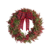 Cheapark Artificial Eucalyptus Leaf Wreath with Bow - Lifelike Greenery Door Hanging, Durable Weather-Resistant Design for Indoor/Outdoor Christmas Home Decor