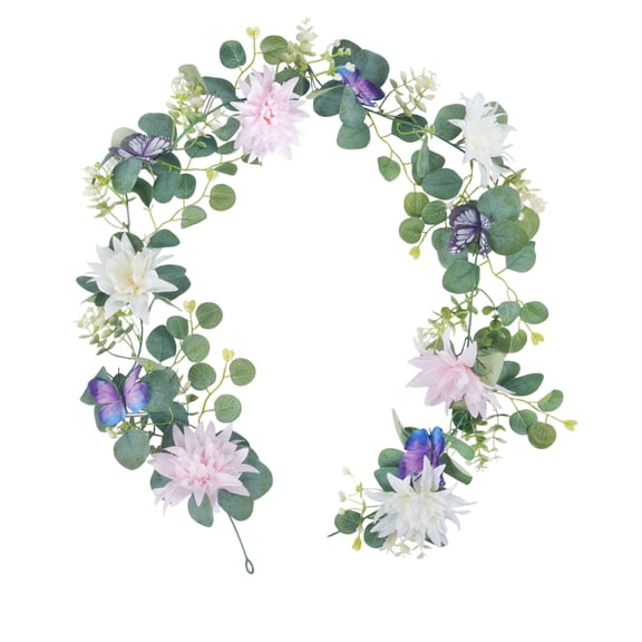 Cheapark Artificial Eucalyptus Vine 66.9 Inch Fake Greenery Garland with Flowers Butterflies Home Wall Arch Decor Wedding Party Spring Decoration