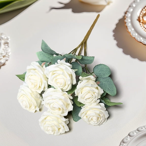 Cheapark Artificial Ice Beauty Rose Bouquets 7 Head Fake Floral Stems for Home Dining Table Vase Decor Use