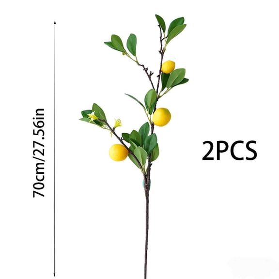 Cheapark Artificial Lemon Branch Three Heads Faux Fruit Twig Realistic Simulated Fruit Stem 2 Pieces Set For Home Courtyard Floral Matching Daily Home Space Natural Style Soft Decor Gift