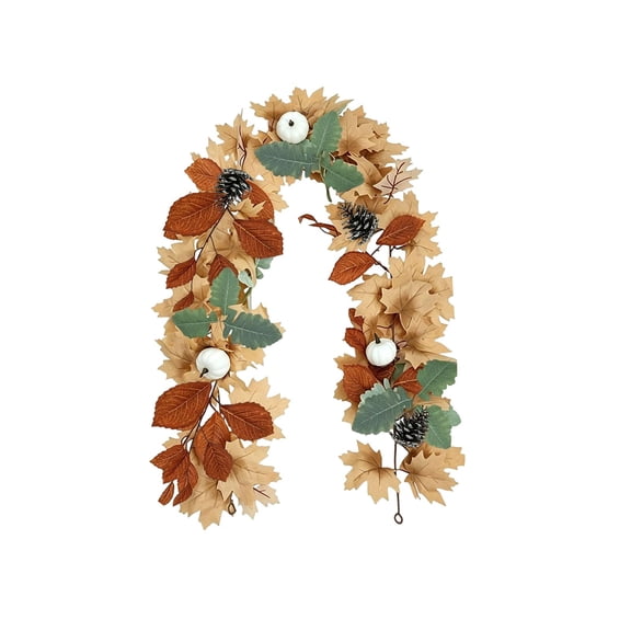 Cheapark Artificial Pumpkin Maple Leaf Garland Vine, Fall Harvest Hanging Faux Foliage Strip, Fireplace Arch Indoor Outdoor Decor, Halloween Thanksgiving Seasonal Ornament, Single Vine 68.9 In