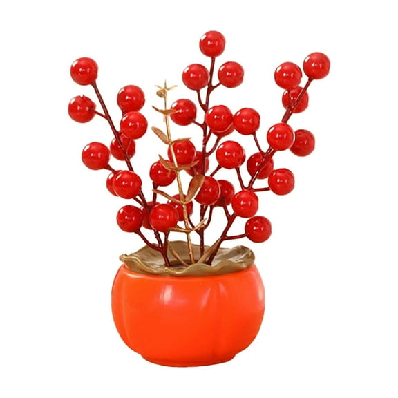 Cheapark Artificial Red Berry Bonsai Potted Decor - Realistic Compact Long-Lasting Simulation Ornament - Ideal for Bedroom & Christmas Parties - Festive Housewarming Gifts