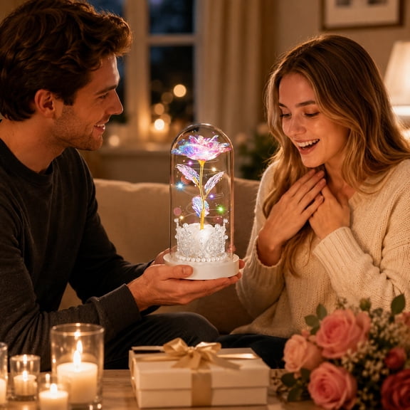 Cheapark Artificial Rose Shaped Night Light Figurine For Indoor Household Table Decor Gift