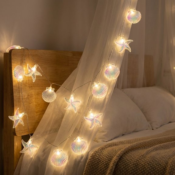 Cheapark Battery Operated Seashell Starfish String Lights For Summer Home Decor Gift