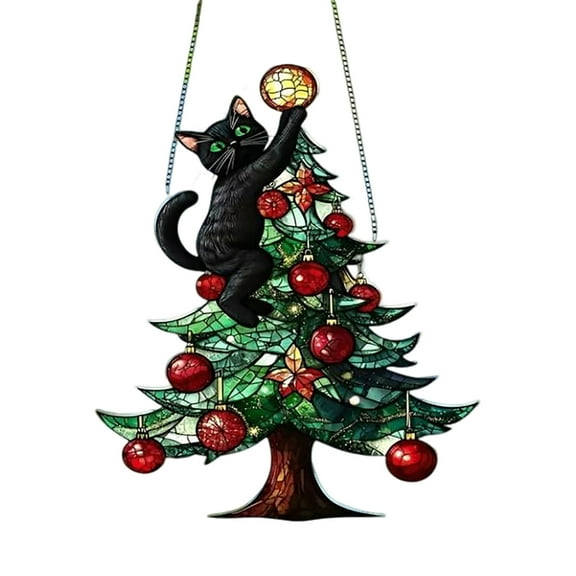 Cheapark Black Cat Christmas Tree Ornaments - Exquisite Acrylic Hanging Decor For Xmas Trees & Windows, Festive Home Holiday Accent
