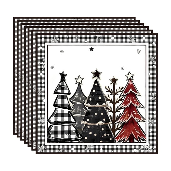 Cheapark Black & White Checkered Christmas Party Tableware Set - 7/9 Inch Disposable Plates, Cups & Tissues, Themed Dining Decor