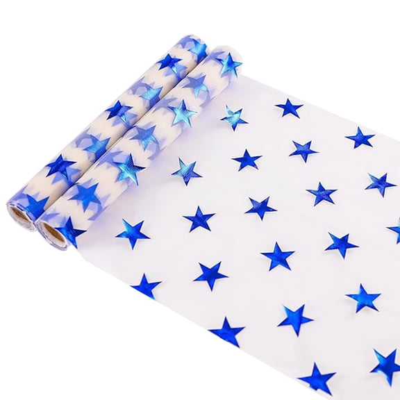 Cheapark Blue Star Sheer Gauze Table Runner Glitter Star Mesh Long Decor For Party Wedding Birthday Holiday And Event Table Decoration