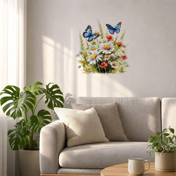 Cheapark Butterfly Wall Decals Flower Toilet Sticker for Bathroom Home Decor Waterproof Removable Grass Pattern Wall Art Gift