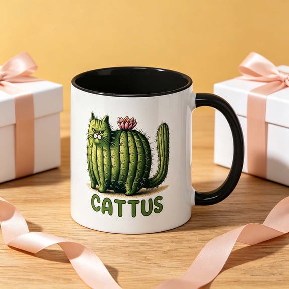 Cheapark Cactus Cat Coffee Mug Creative Novelty Cup Ceramic Drinkware Fun Pattern Design for Daily Dining Leisure Time Casual Gifting Selection