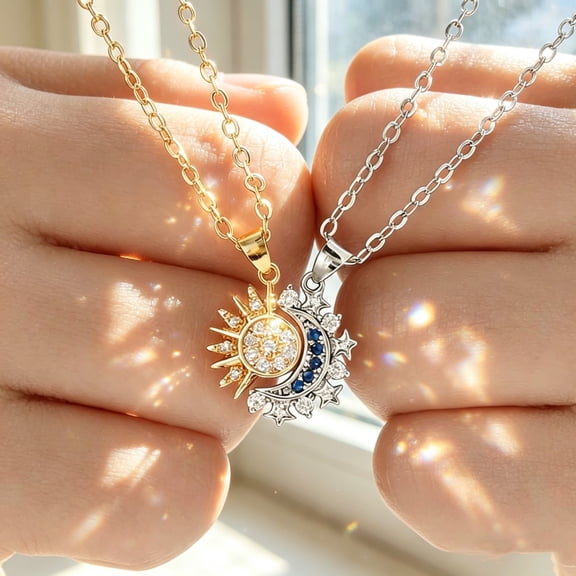 Cheapark Celestial Matching Couple Necklace Cosmic Pattern Jewelry for Daily Wearing Anniversary Romantic Festival Gift Decor Gift