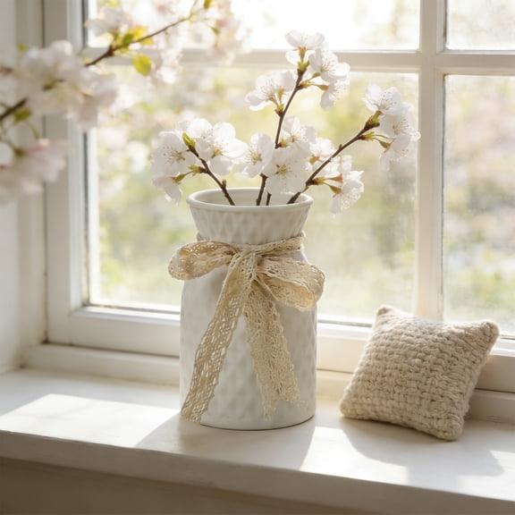 Cheapark Ceramic Vase Home Style Plain Floral Container for Indoor Arrangement Living Room Art Decoration