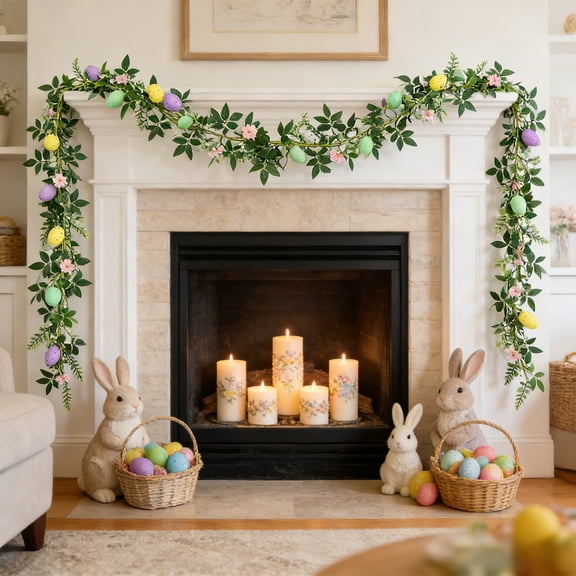 Cheapark Cheapark Easter Eggs Vine Garland Hanging Decoration Spring Indoor Holiday Festive Accents Branches 78.7in/200cm