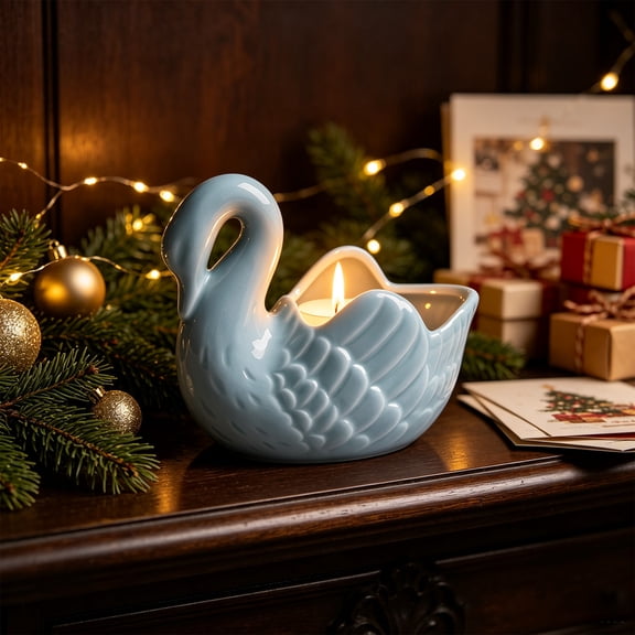 Cheapark Christmas Ceramic Swan Candle Holder Aromatherapy Cup Tabletop Ornament for Candlelight Dinner Holiday Decor Gift