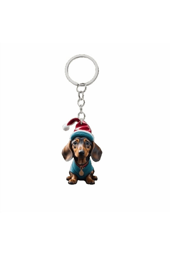 Christmas Dachshund Rhinestone Acrylic Keychain - Fuzzy Decorative Pendant, Cute Accessory for Keys & Backpacks