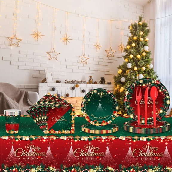 Cheapark Christmas Disposable Plate Napkin Set Festive Design Paper Plate for Holiday Party Dining Table Decor Gift