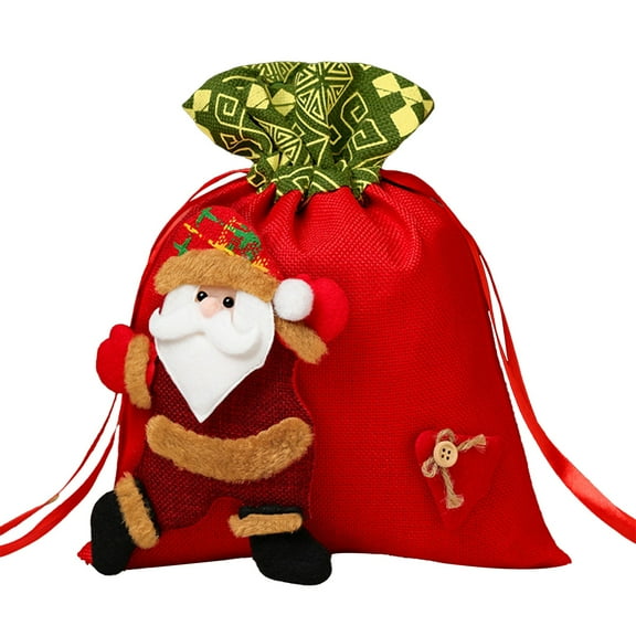 Cheapark Christmas Fabric Gift Bag - Large Capacity Bundle Mouth Design, Santa/Snowman Prints for Presents, Treats & Holiday Storage