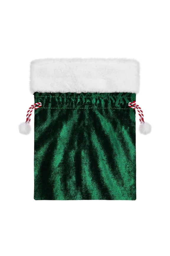 Christmas Green Velvet Gift Bag - Santa-Themed Drawstring Backpack for Holiday Gifting & Home Storage