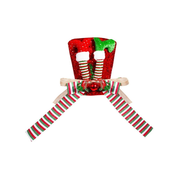 Cheapark Christmas/Halloween Tree Top Hat with Bow - Festive Tabletop Ornament for Home, Versatile Design for Dual-Holiday Decor, Tree Topper Accent