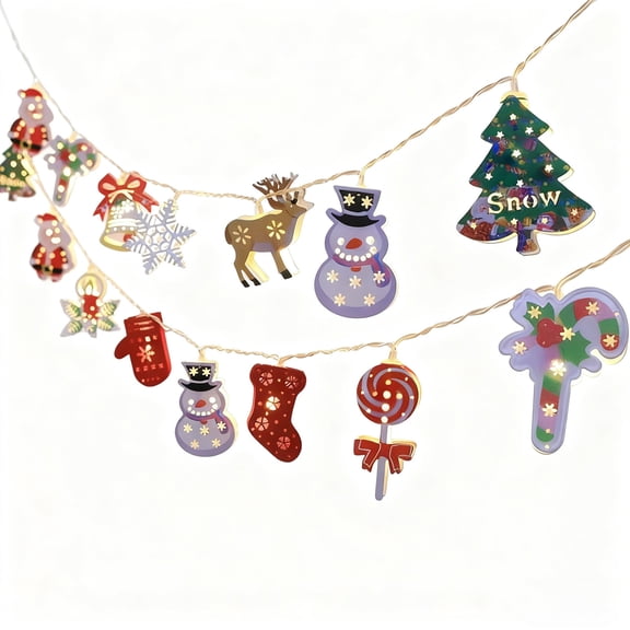 Cheapark Christmas LED String Lights - Iron Santa Claus & Snowman Designs, Festive Ambiance Lights for Home & Party Decor, Warm Glow for Holiday Celebrations