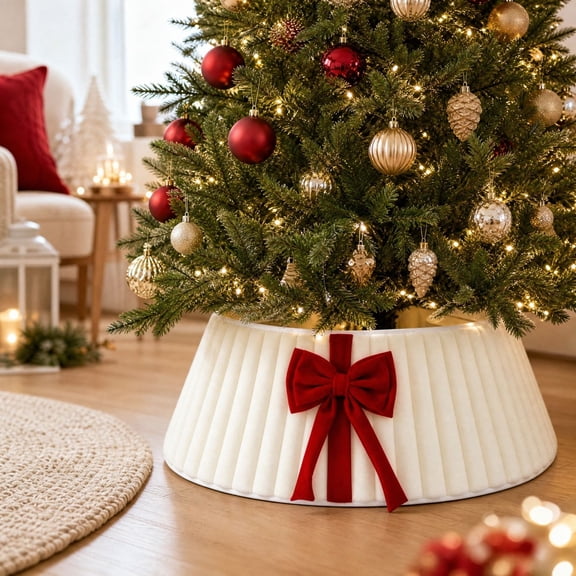 Cheapark Christmas Plush Tree Collar 3D Pattern Tree Ring Tree Bottom Apron Cover for Xmas Tree Holiday Decor Gift