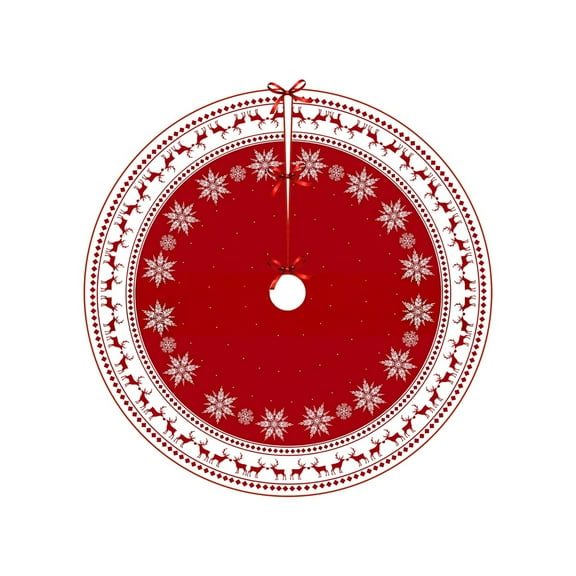 Cheapark Christmas Printed Tree Skirt - Soft Polyester Personalized Snowflake Reindeer Design, Farmhouse Festive Tree Surround Ornament for Christmas Home Decor