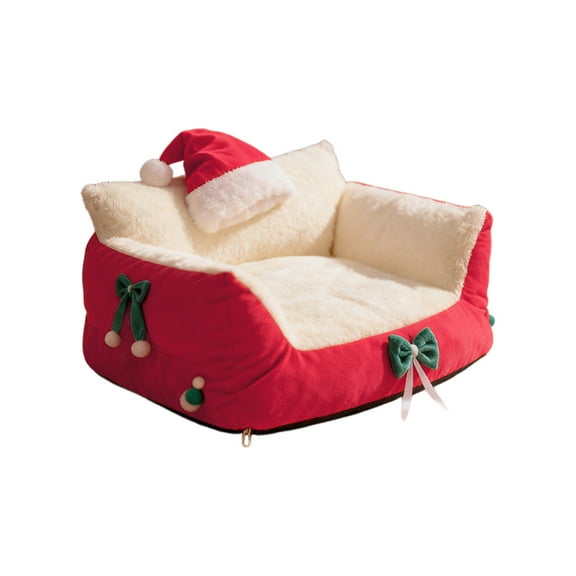 Cheapark Christmas Semi-Enclosed Pet Bed - Warm Fleece-Lined Removable & Washable Dog/Cat Bed for Indoor Home Winter Holiday Festive Pet Comfort
