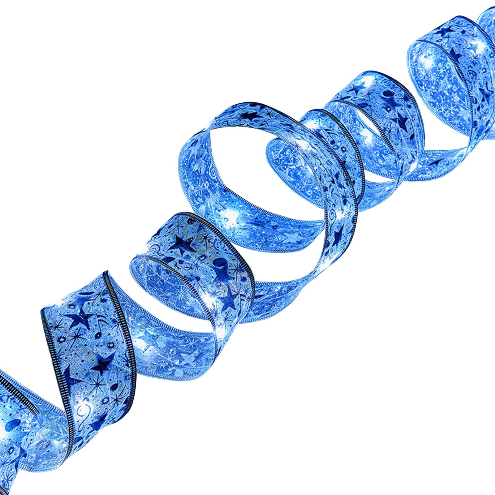 Cheapark Christmas Silver Ribbon String Lights - Blue Led Bulbs For ...