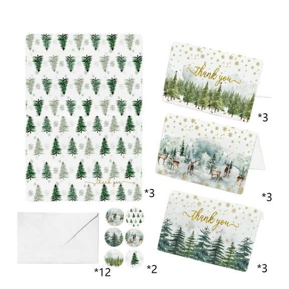 Cheapark Christmas Snowflake Deer Greeting Cards - Handwritten Blank with Envelope Stickers, Rounded Fold Design, Festive Blessing Cards for Holiday Gift-Giving