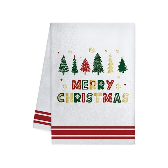Cheapark Christmas Tree Print Microfiber Kitchen Towels - Absorbent Quick-Dry Hanging Hand/Bath Towels, Multi-Purpose for Kitchen, Bathroom, Tea Bar & Home Holiday Decor