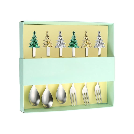 Cheapark Christmas Tree Stainless Steel Cutlery Set - Coffee Spoon, Fruit Fork & Dessert Spoon, Festive Gift for Dining