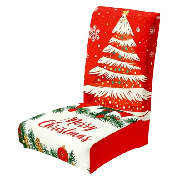 Cheapark Christmas Tree Themed Chair Covers - Festive Elastic Decorative Covers, Stretch-Fit for Dining/Accent Chairs & Holiday Party Settings