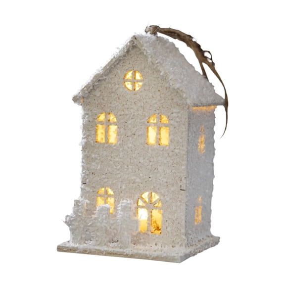 Cheapark Christmas Winter Village House Set - LED Lighted Miniature Resin Figurines with Cedar Tree & Street Lamp, DIY Kit