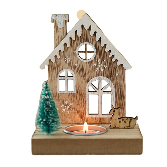 Cheapark Christmas Wooden Candlestick Ornaments - Tealight/Desk Candle Holders for Dining Table, Festive Decor for Xmas Holiday