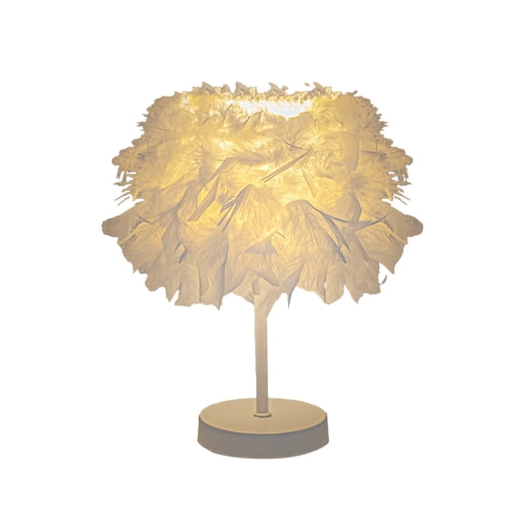 Cheapark Creative Feather Accent Table Lamp with Fabric Shade & Crystal Gift Base for Bedside Nightstand Valentines Day Room Decor
